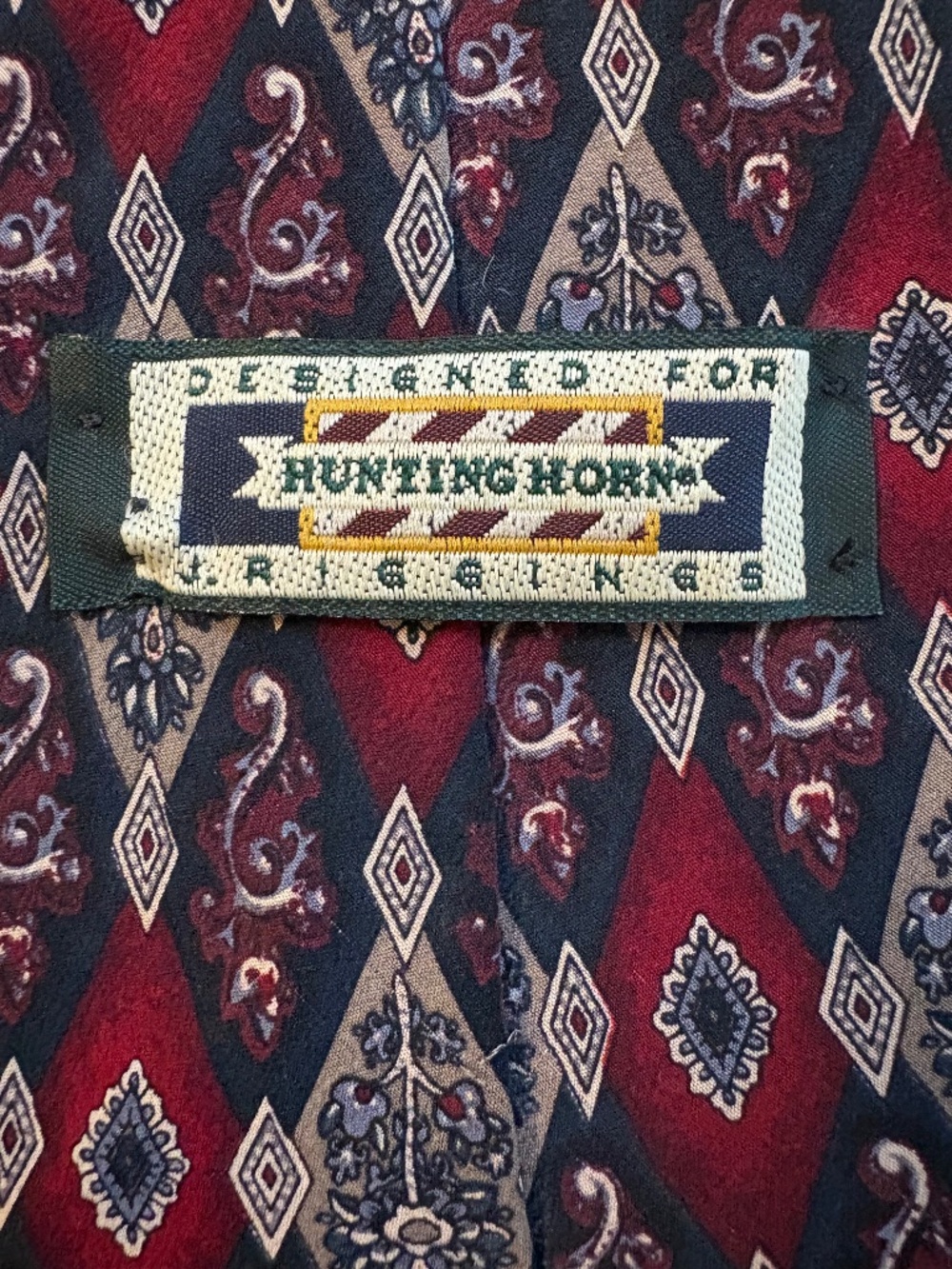 Hunting Horn by J. Riggins vintage necktie burgundy